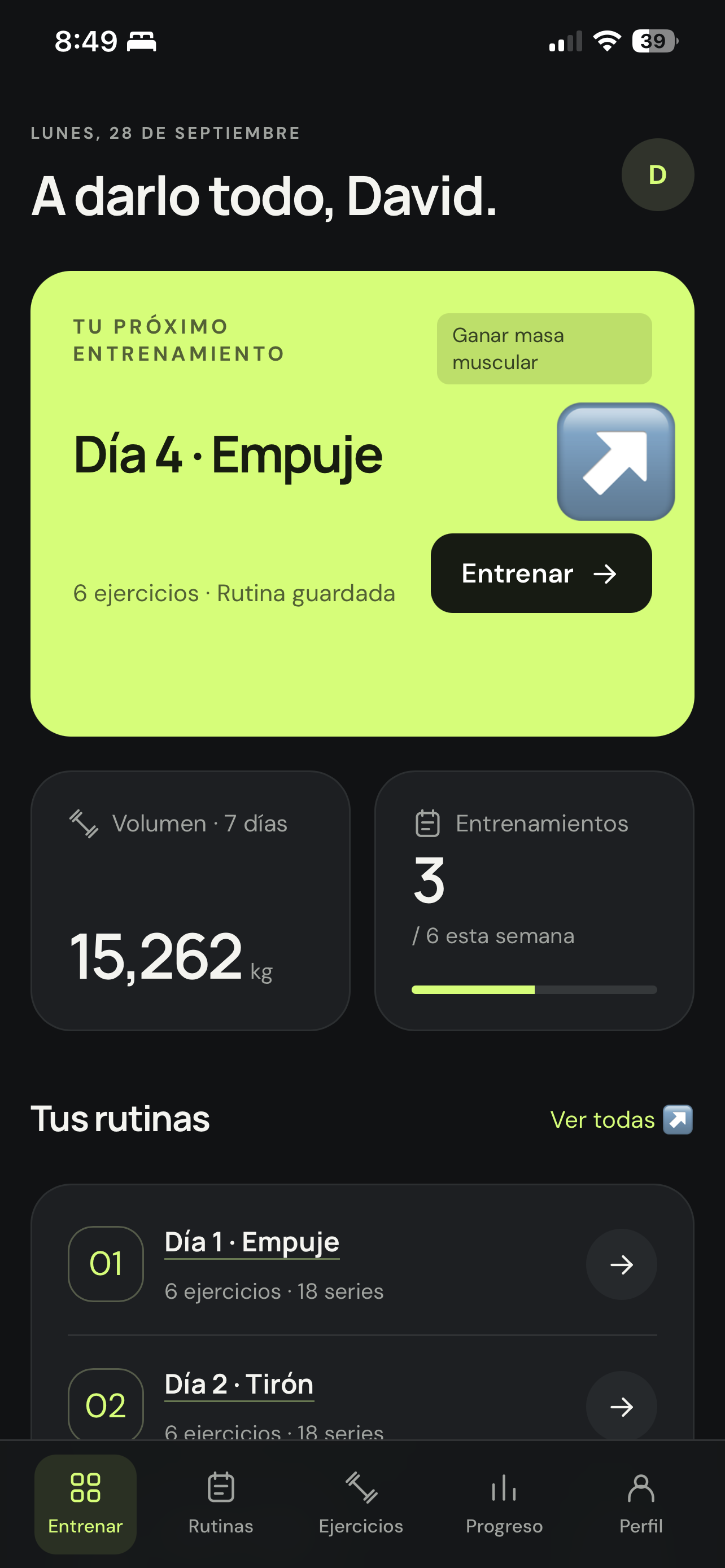 Captura de TONELAJE: Smart gym app.